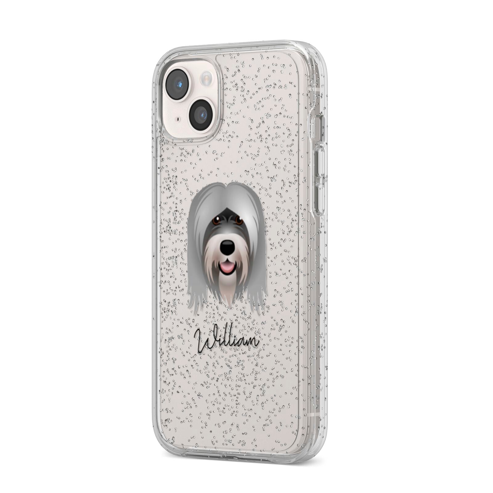 Tibetan Terrier Personalised iPhone 14 Plus Glitter Tough Case Starlight Angled Image
