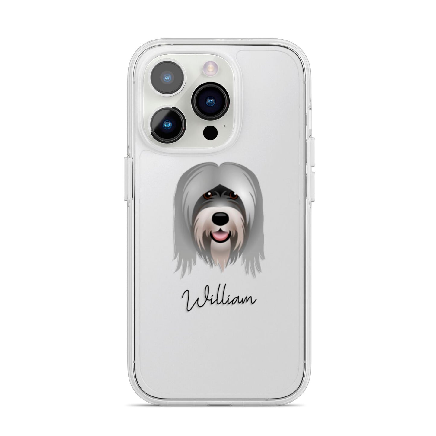 Tibetan Terrier Personalised iPhone 14 Pro Clear Tough Case Silver