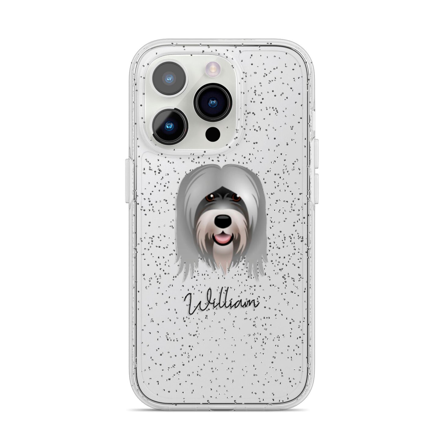 Tibetan Terrier Personalised iPhone 14 Pro Glitter Tough Case Silver