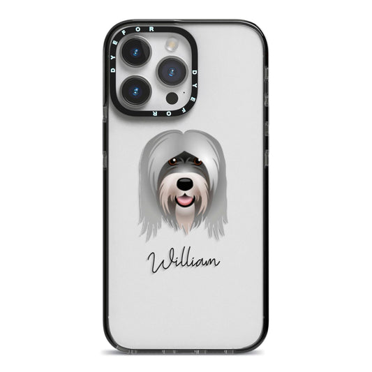 Tibetan Terrier Personalised iPhone 14 Pro Max Black Impact Case on Silver phone