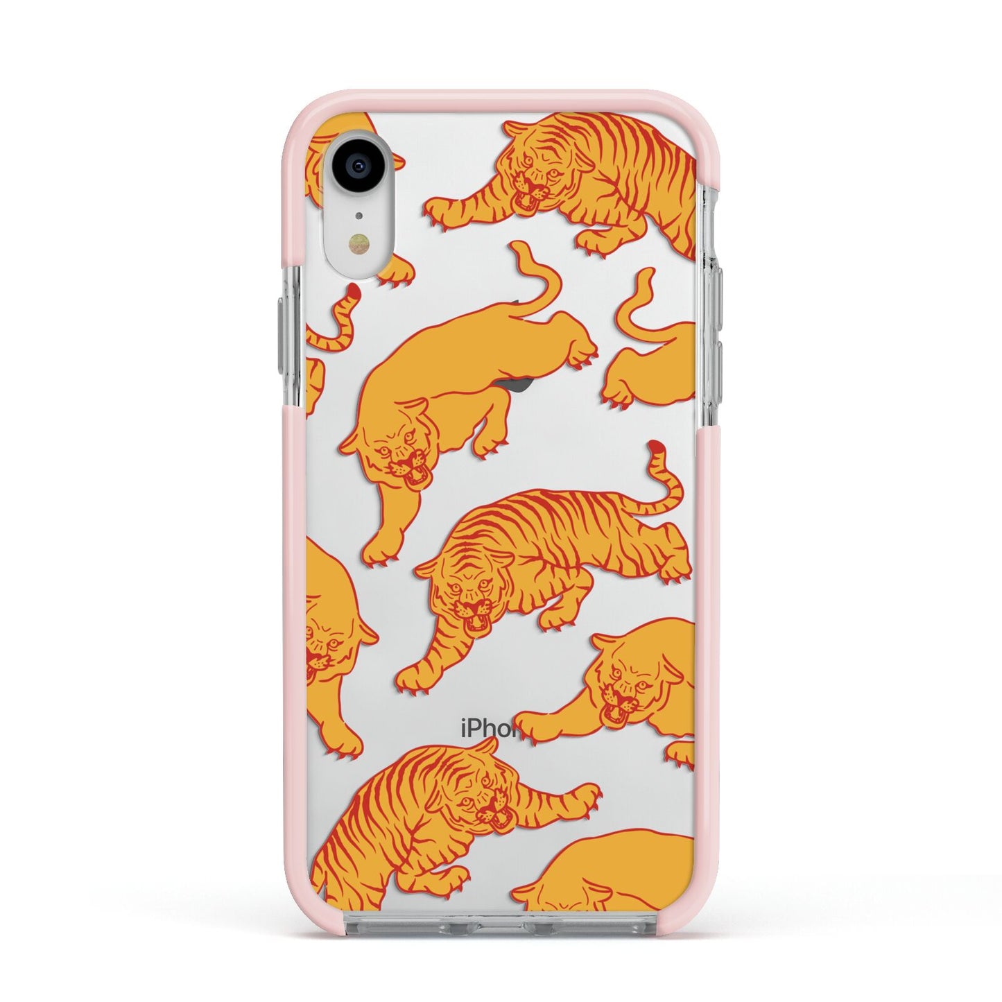 Tiger Apple iPhone XR Impact Case Pink Edge on Silver Phone