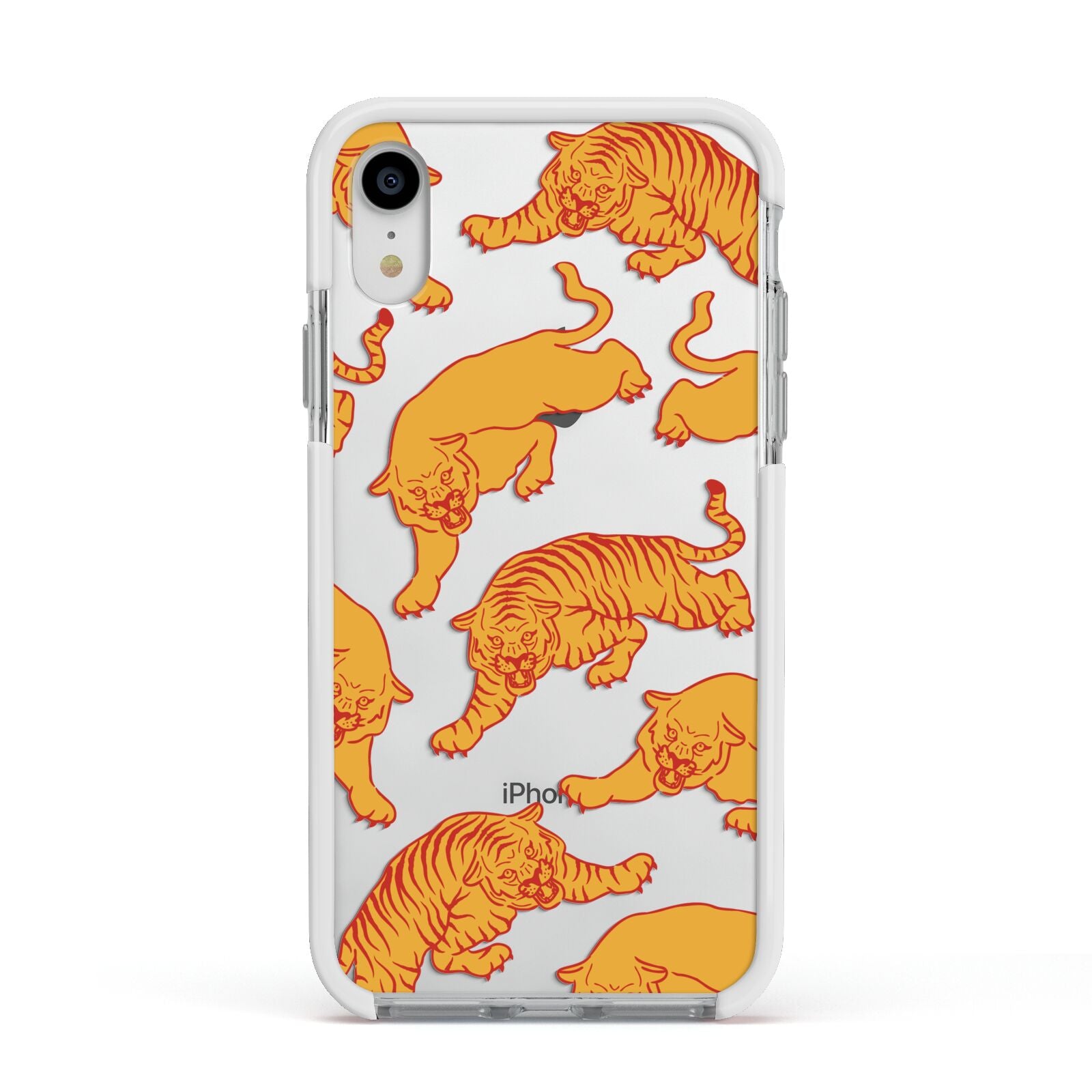 Tiger Apple iPhone XR Impact Case White Edge on Silver Phone