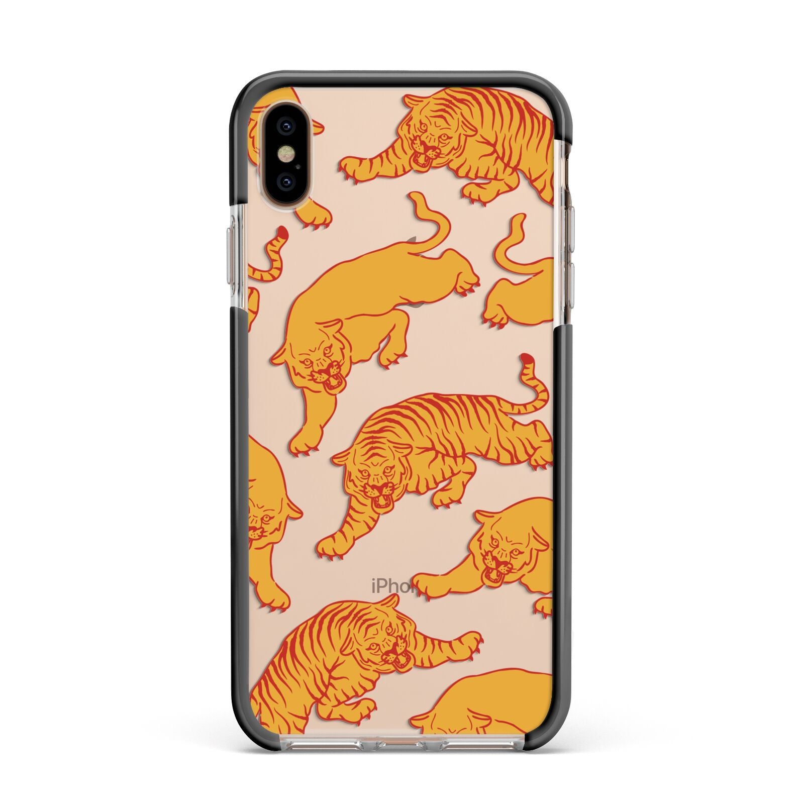 Tiger Apple iPhone Xs Max Impact Case Black Edge on Gold Phone