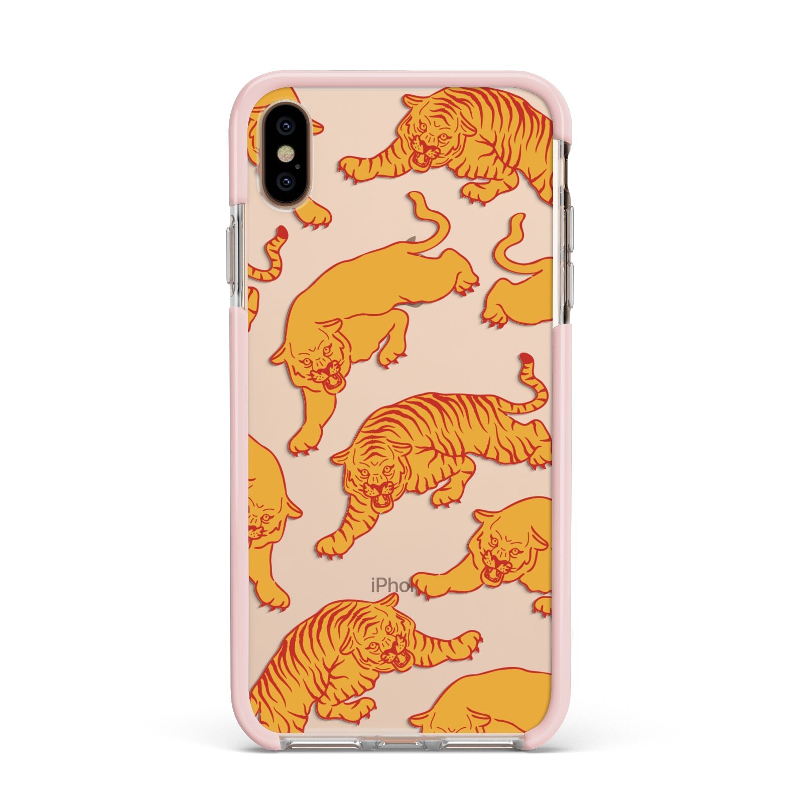 Tiger Apple iPhone Xs Max Impact Case Pink Edge on Gold Phone