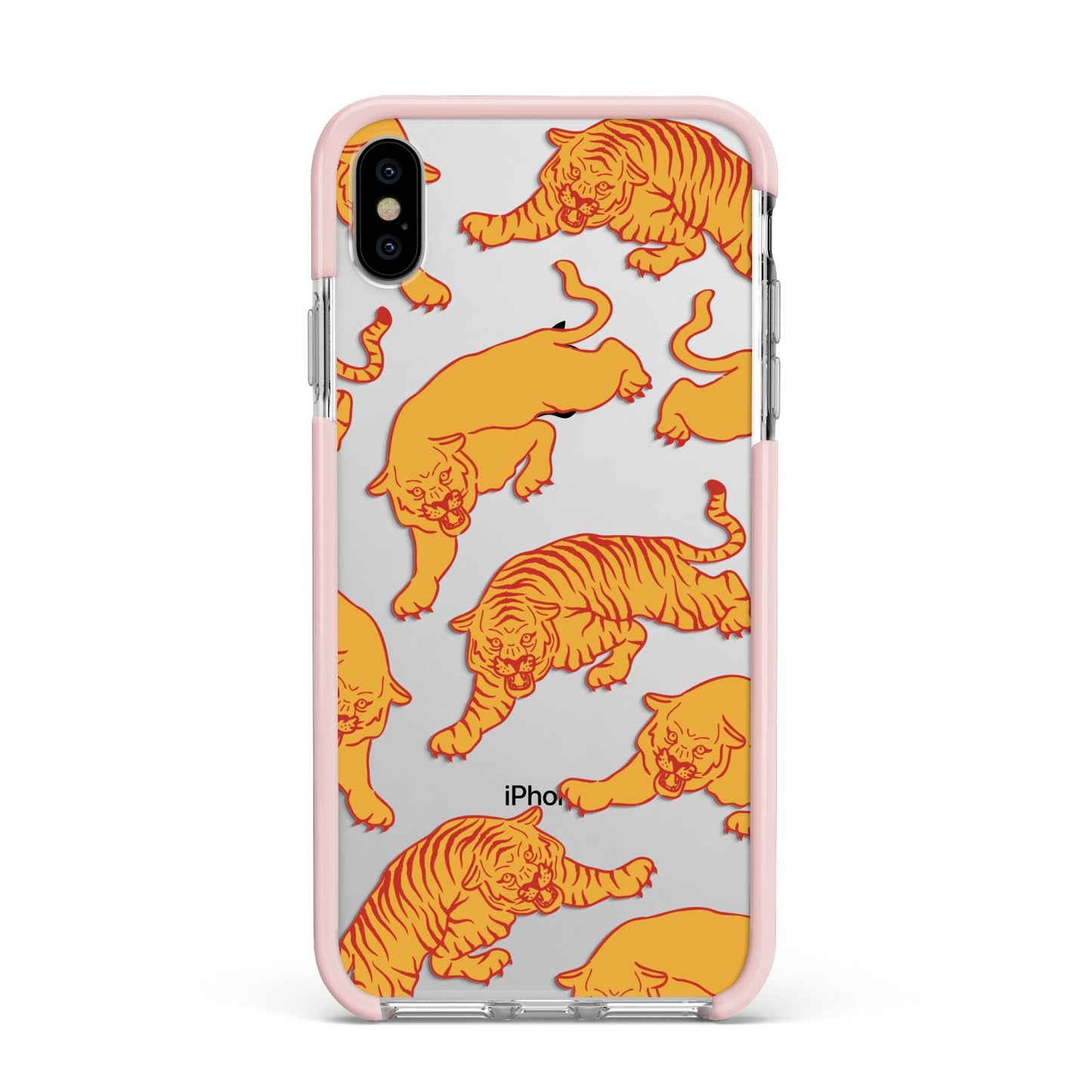 Tiger Apple iPhone Xs Max Impact Case Pink Edge on Silver Phone