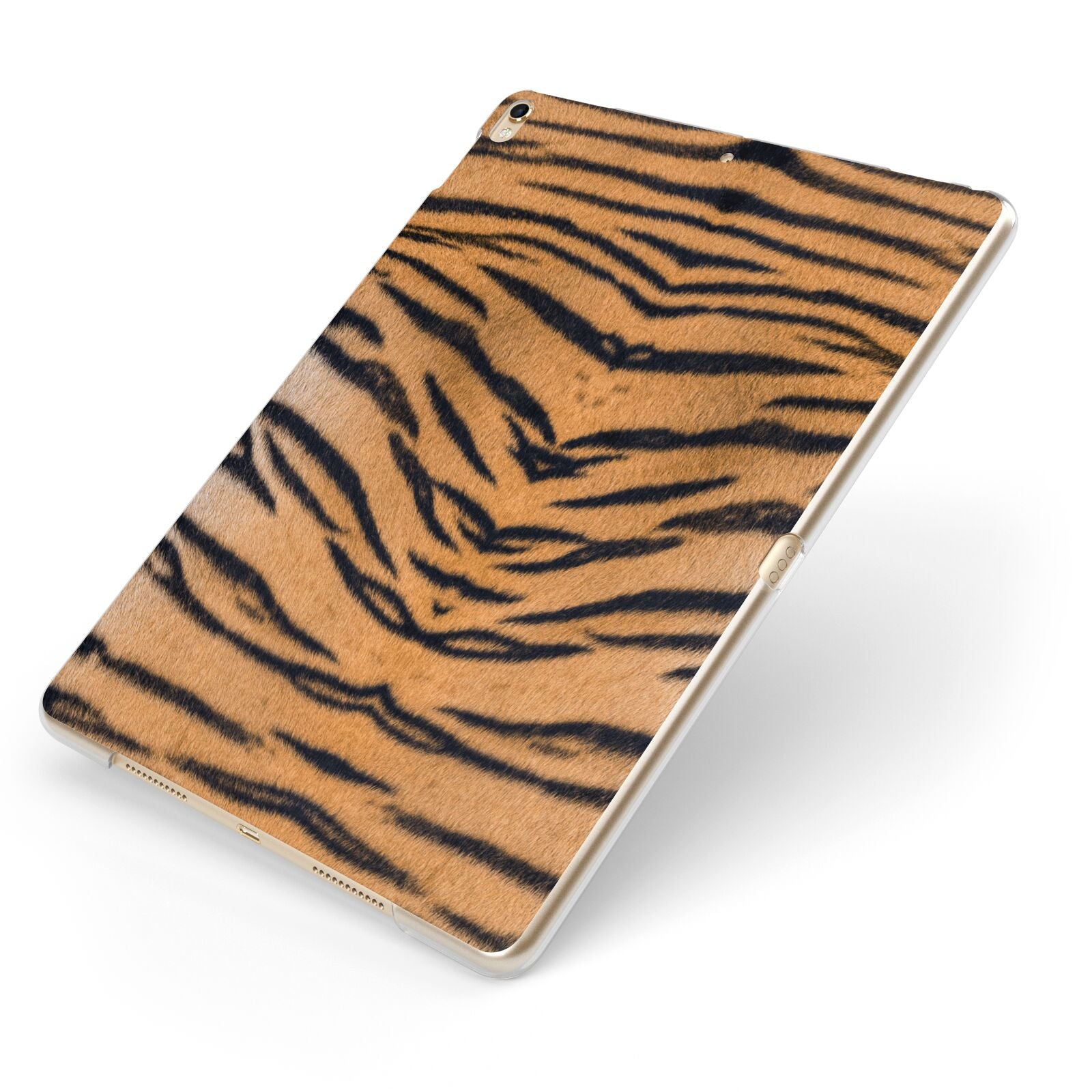 Tiger Print Apple iPad Case on Gold iPad Side View