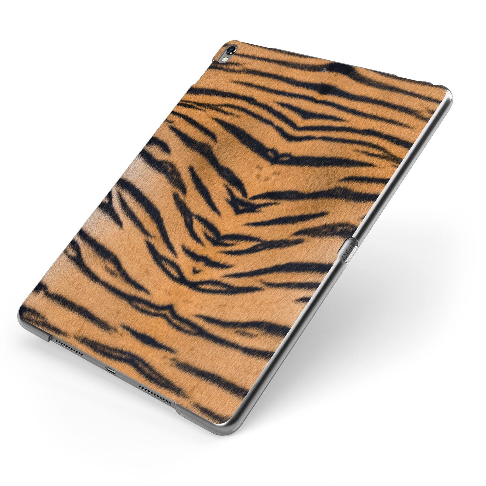 Tiger Print Apple iPad Case on Grey iPad Side View