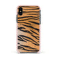 Tiger Print Apple iPhone Xs Impact Case Pink Edge on Black Phone