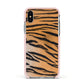 Tiger Print Apple iPhone Xs Impact Case Pink Edge on Silver Phone