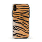 Tiger Print Apple iPhone Xs Impact Case White Edge on Black Phone