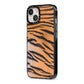 Tiger Print iPhone 13 Black Impact Case Side Angle on Silver phone