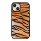 Tiger Print iPhone 13 Black Impact Case on Silver phone