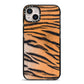 Tiger Print iPhone 14 Plus Black Impact Case on Silver phone
