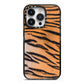 Tiger Print iPhone 14 Pro Black Impact Case on Silver phone