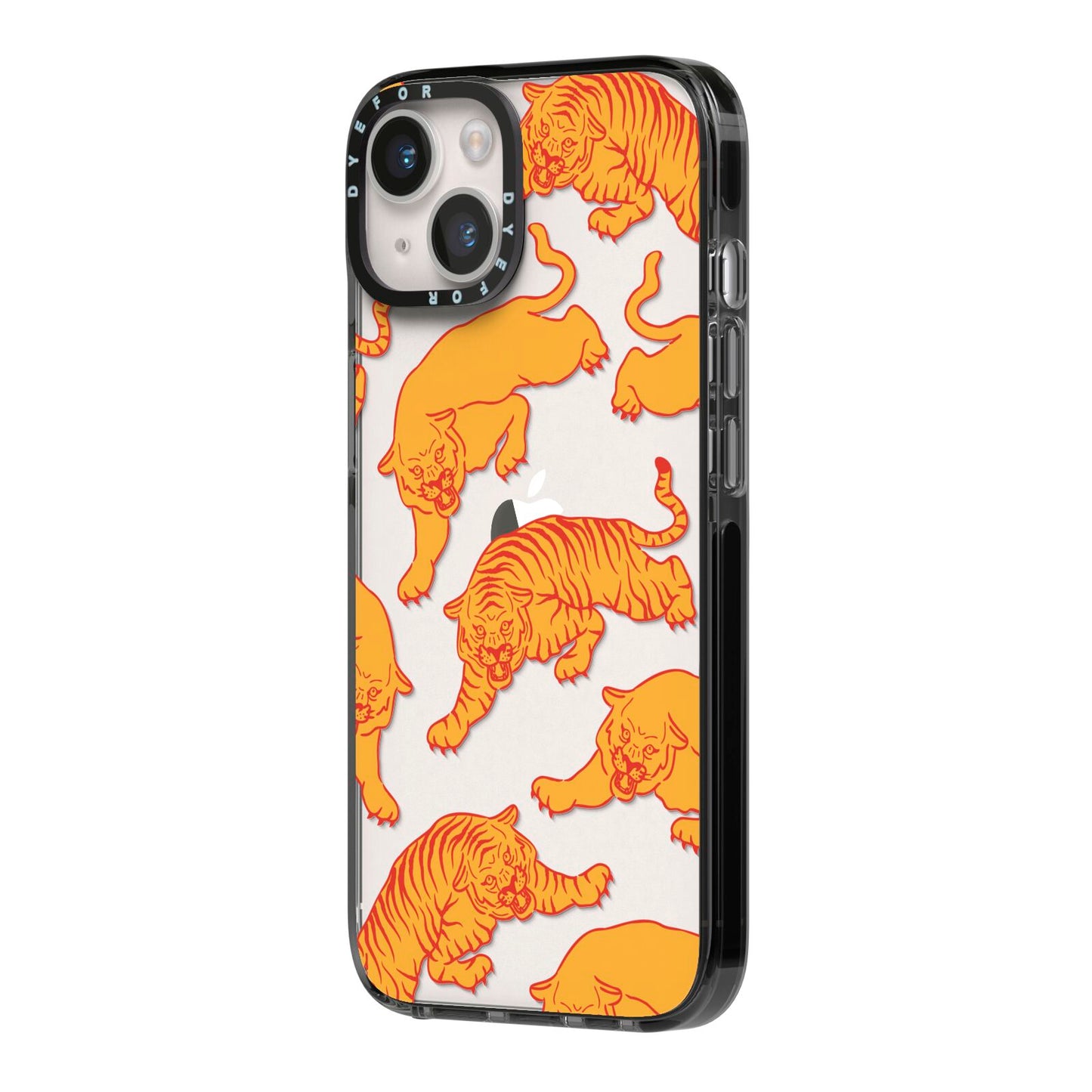 Tiger iPhone 14 Black Impact Case Side Angle on Silver phone