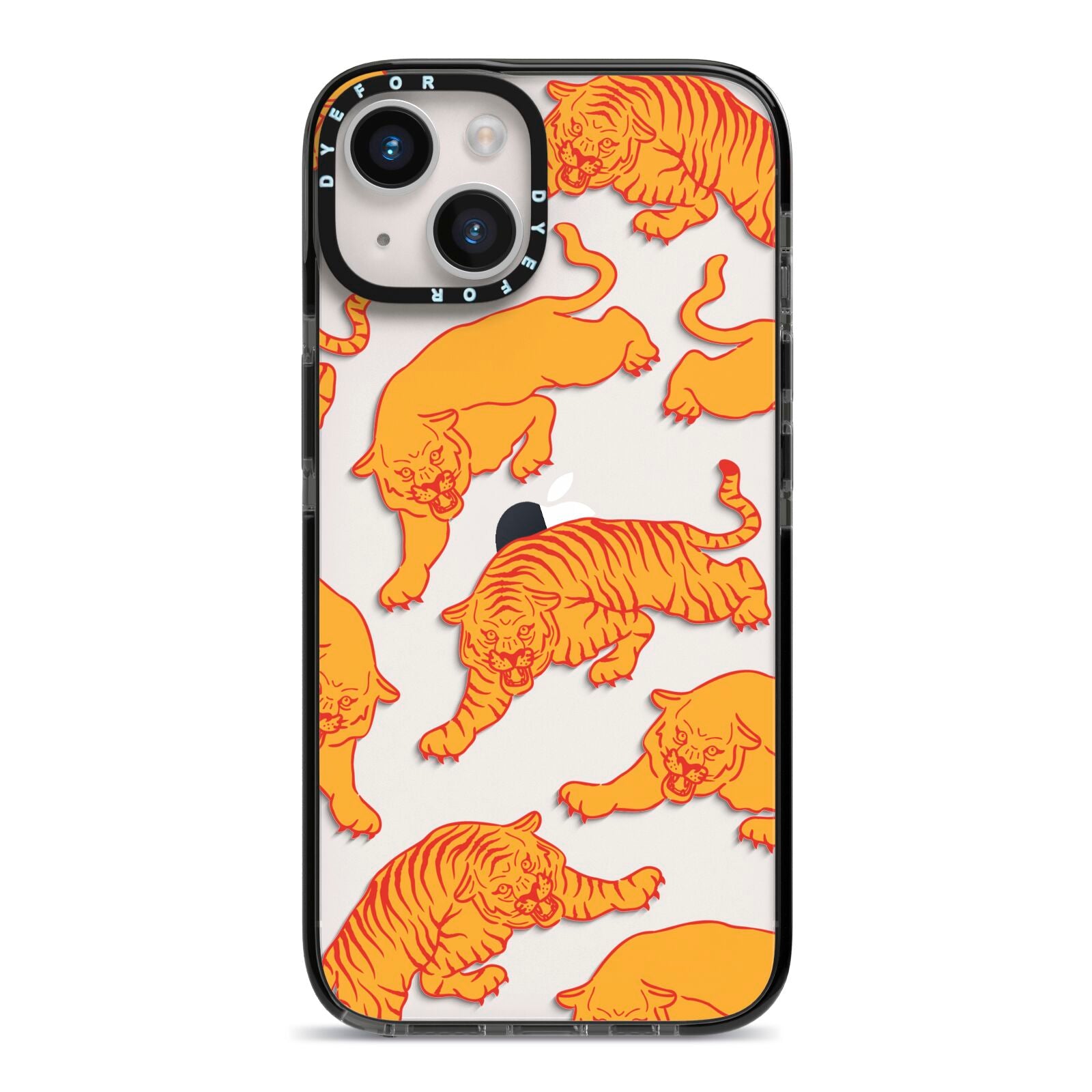 Tiger iPhone 14 Black Impact Case on Silver phone
