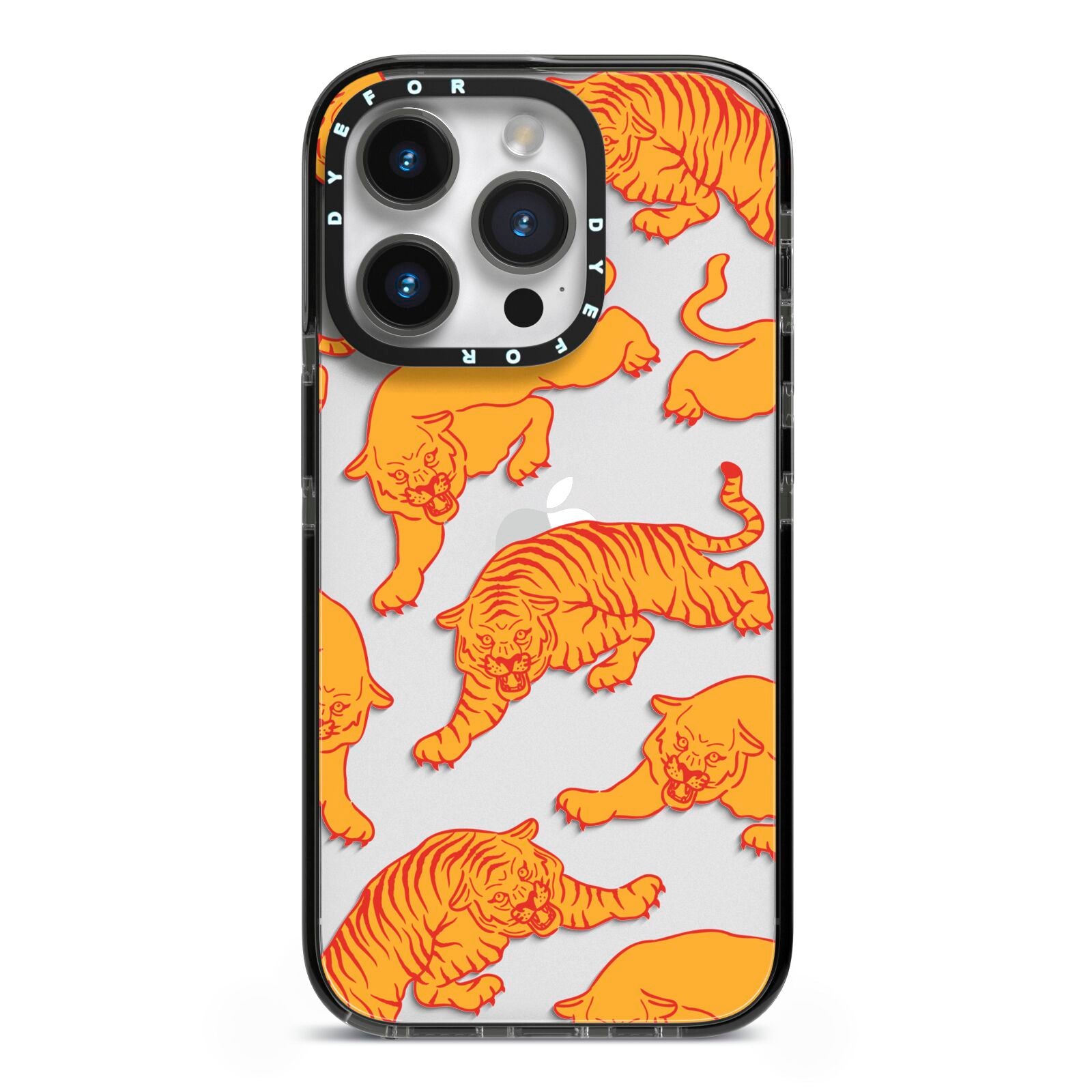 Tiger iPhone 14 Pro Black Impact Case on Silver phone