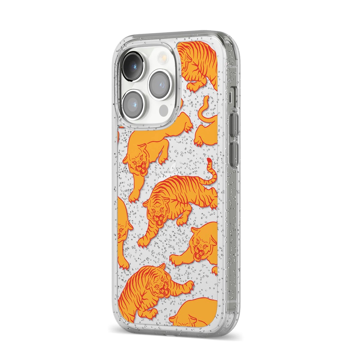 Tiger iPhone 14 Pro Glitter Tough Case Silver Angled Image