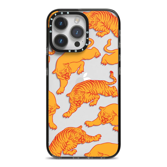 Tiger iPhone 14 Pro Max Black Impact Case on Silver phone