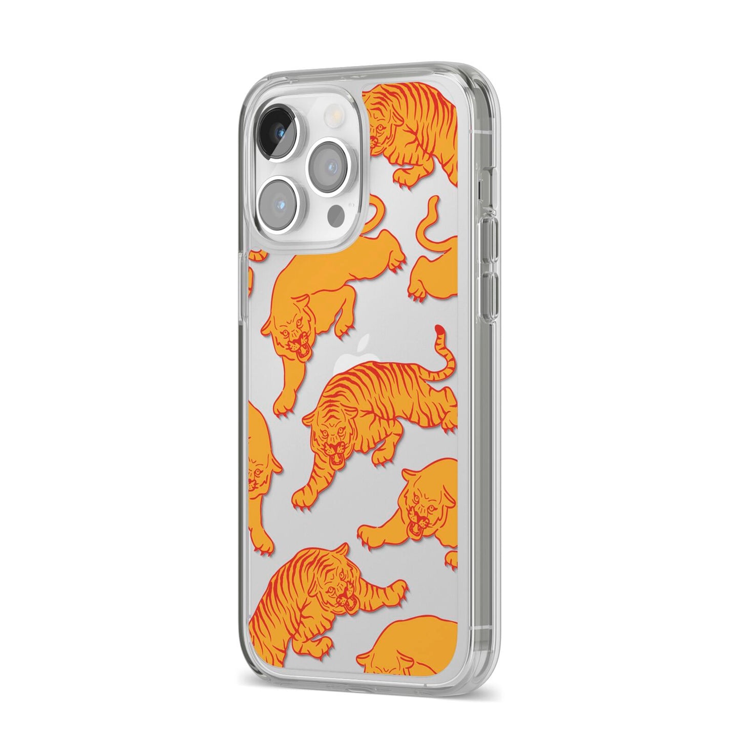Tiger iPhone 14 Pro Max Clear Tough Case Silver Angled Image