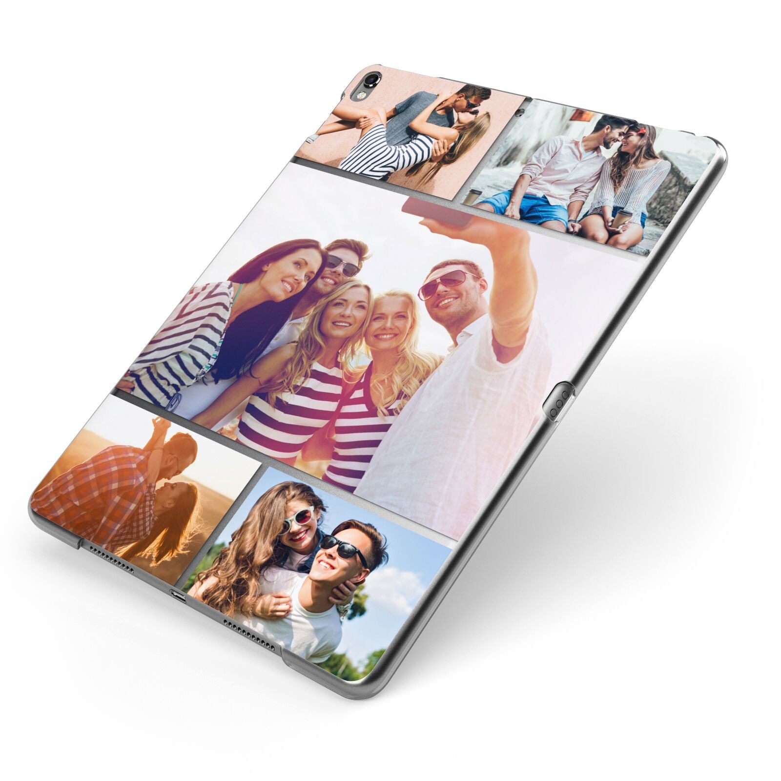 Tile Photo Collage Upload Apple iPad Case on Grey iPad Side View