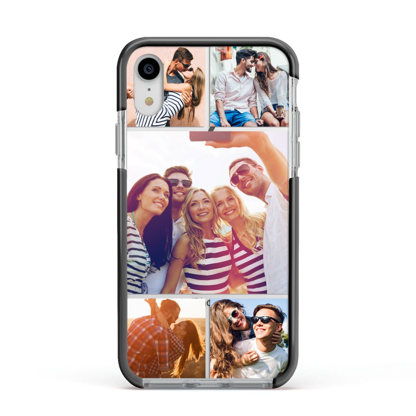 Tile Photo Collage Upload Apple iPhone XR Impact Case Black Edge on Silver Phone