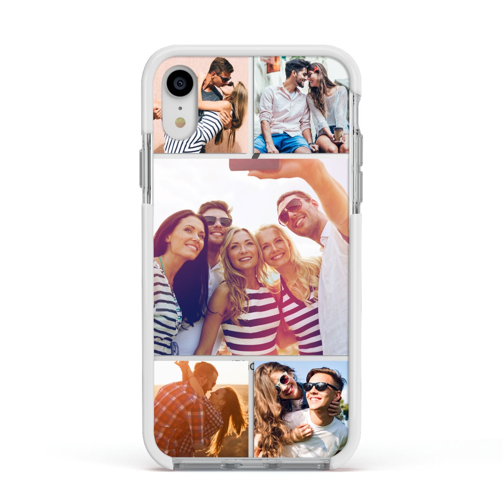 Tile Photo Collage Upload Apple iPhone XR Impact Case White Edge on Silver Phone
