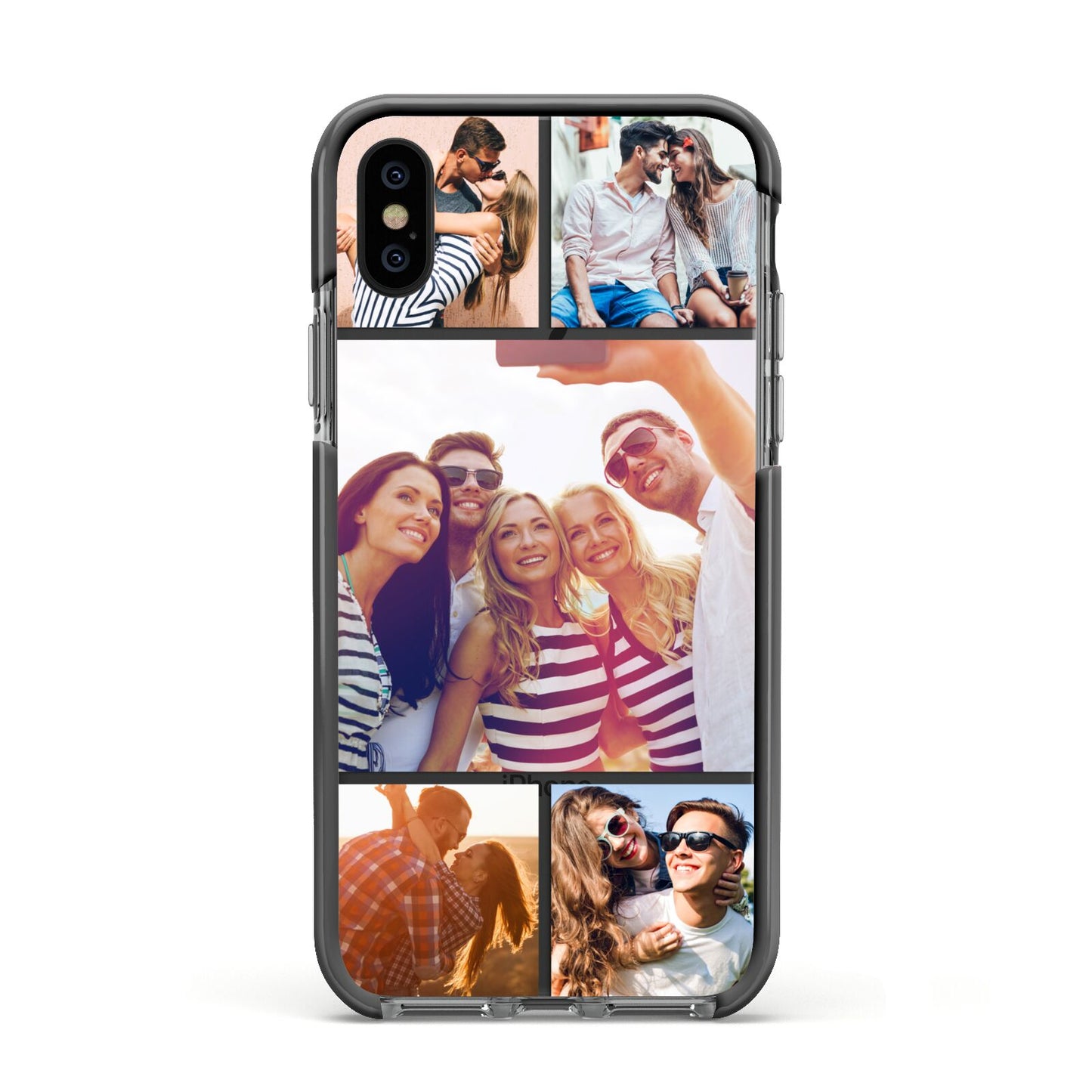 Tile Photo Collage Upload Apple iPhone Xs Impact Case Black Edge on Black Phone