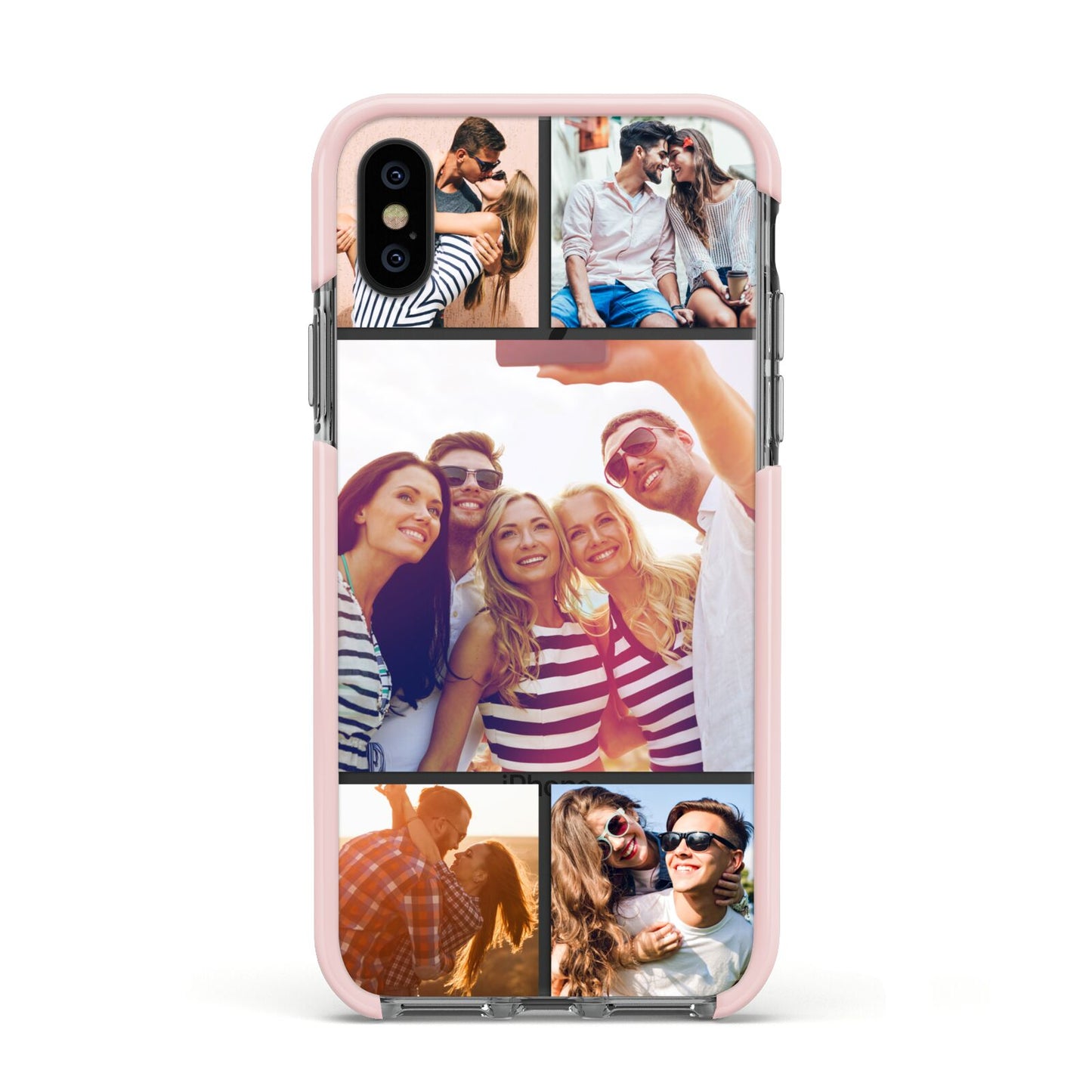 Tile Photo Collage Upload Apple iPhone Xs Impact Case Pink Edge on Black Phone