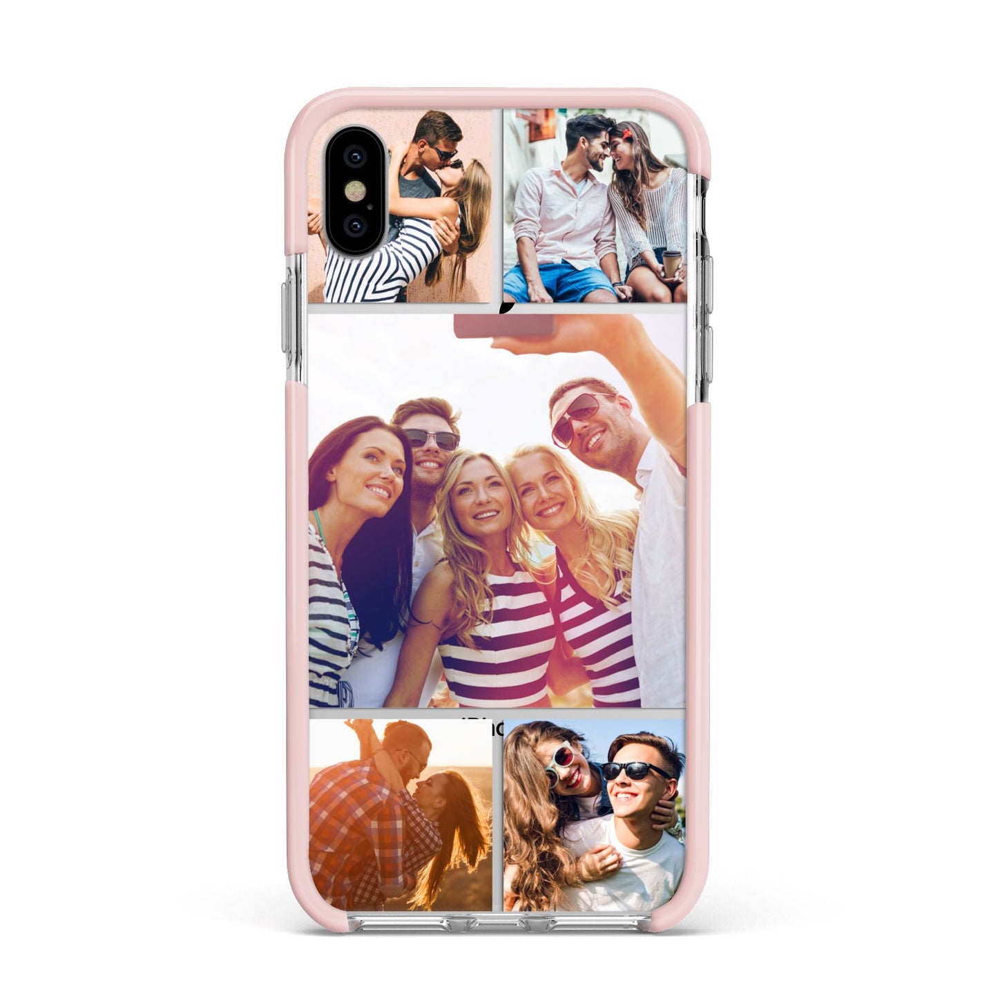 Tile Photo Collage Upload Apple iPhone Xs Max Impact Case Pink Edge on Silver Phone