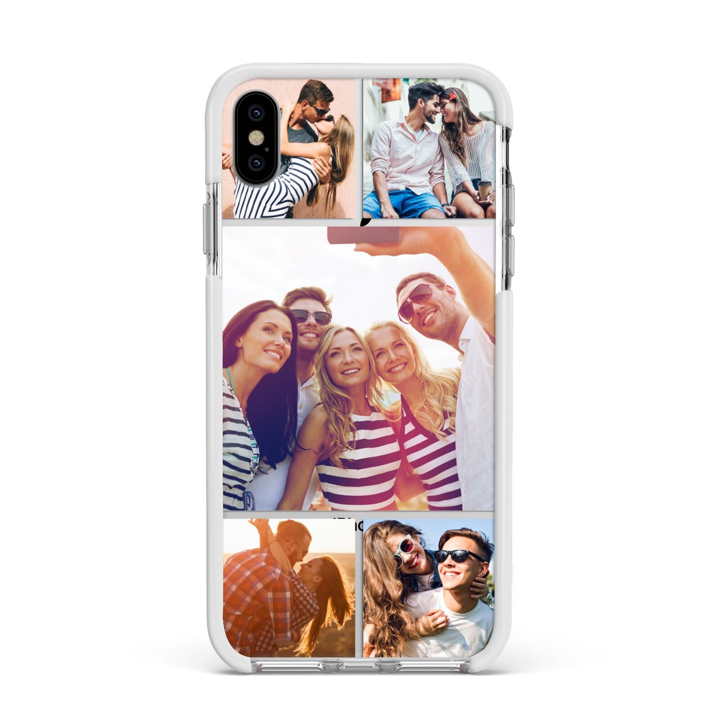 Tile Photo Collage Upload Apple iPhone Xs Max Impact Case White Edge on Silver Phone
