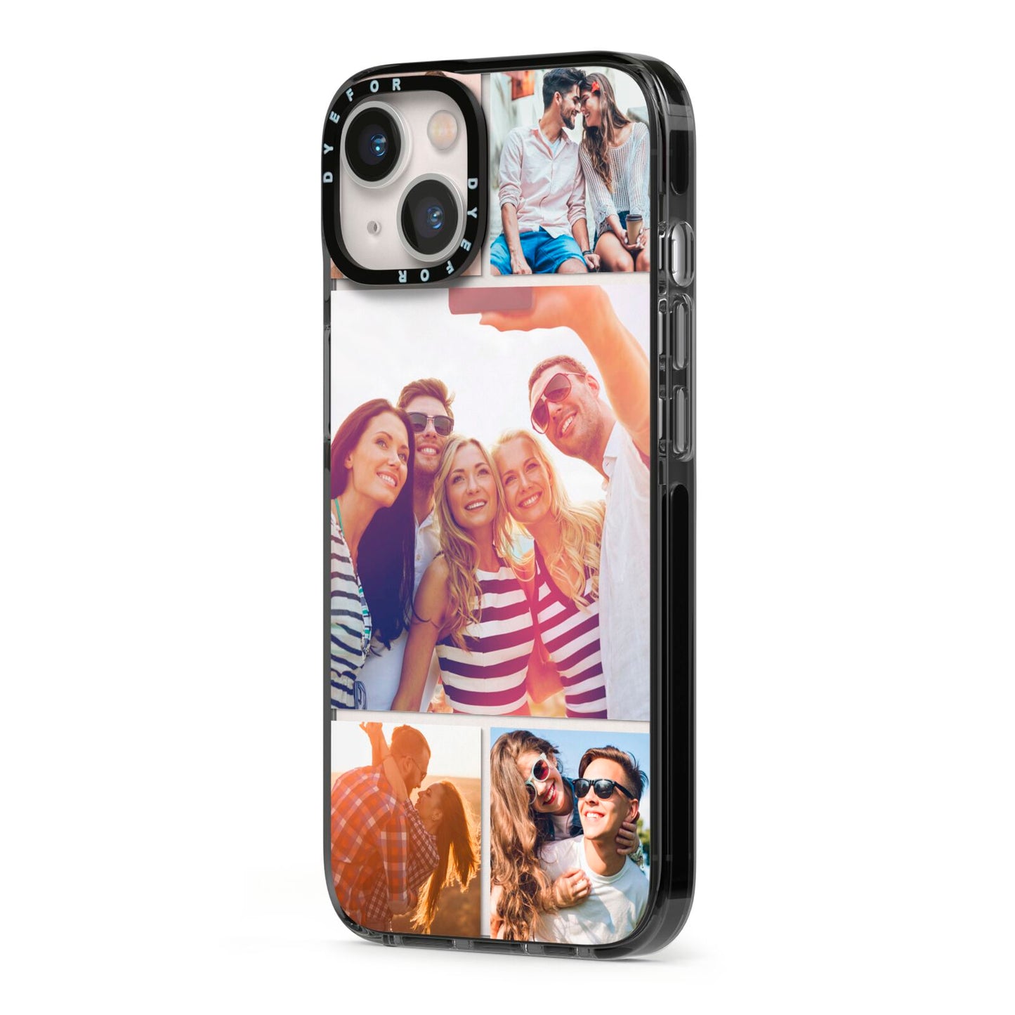Tile Photo Collage Upload iPhone 13 Black Impact Case Side Angle on Silver phone