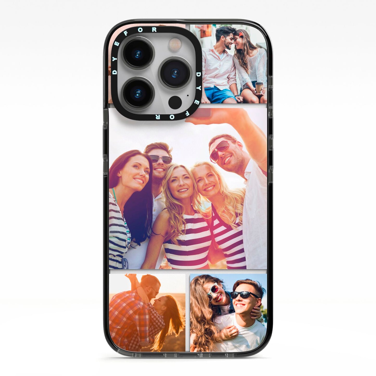 Tile Photo Collage Upload iPhone 13 Pro Black Impact Case on Silver phone