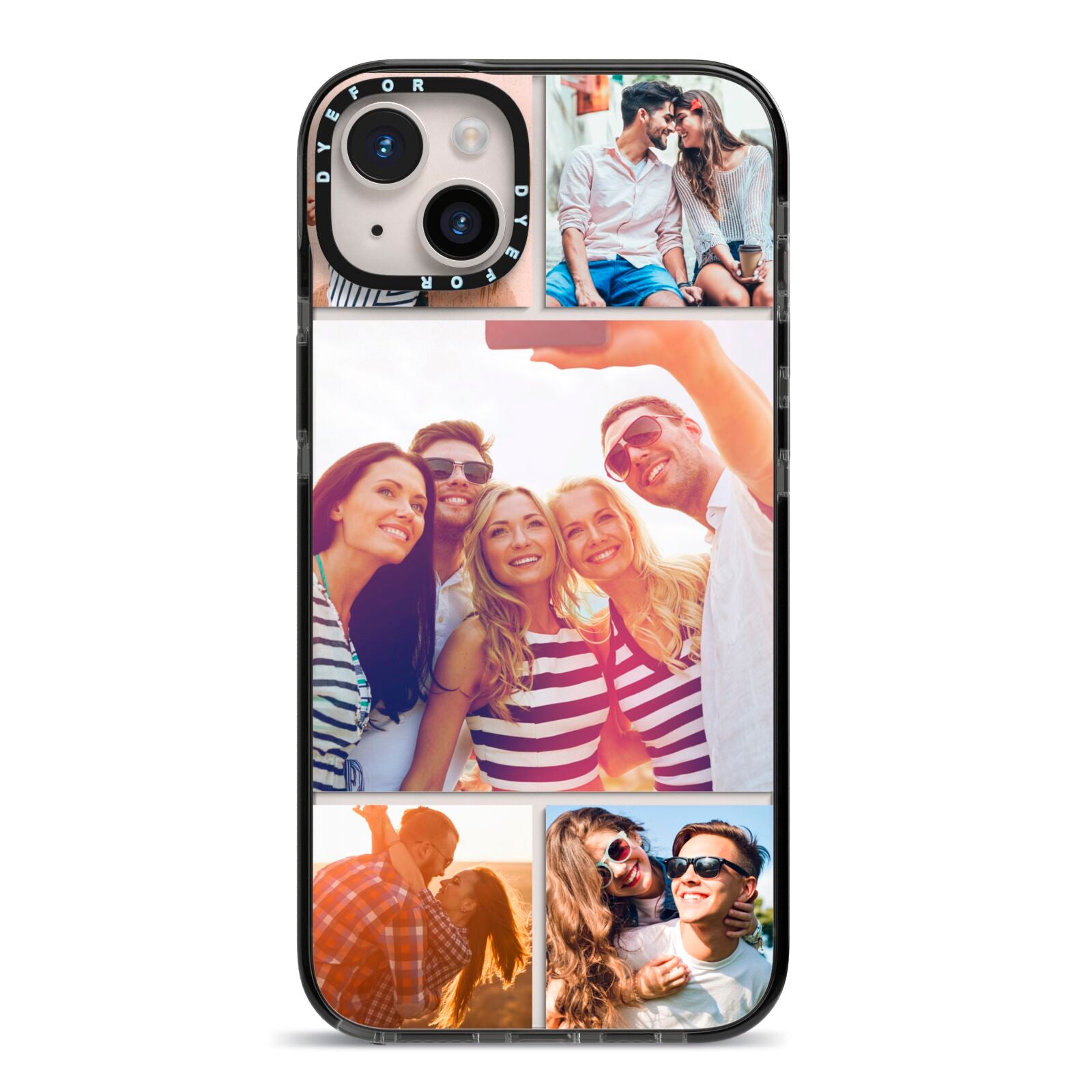 Tile Photo Collage Upload iPhone 14 Plus Black Impact Case on Silver phone