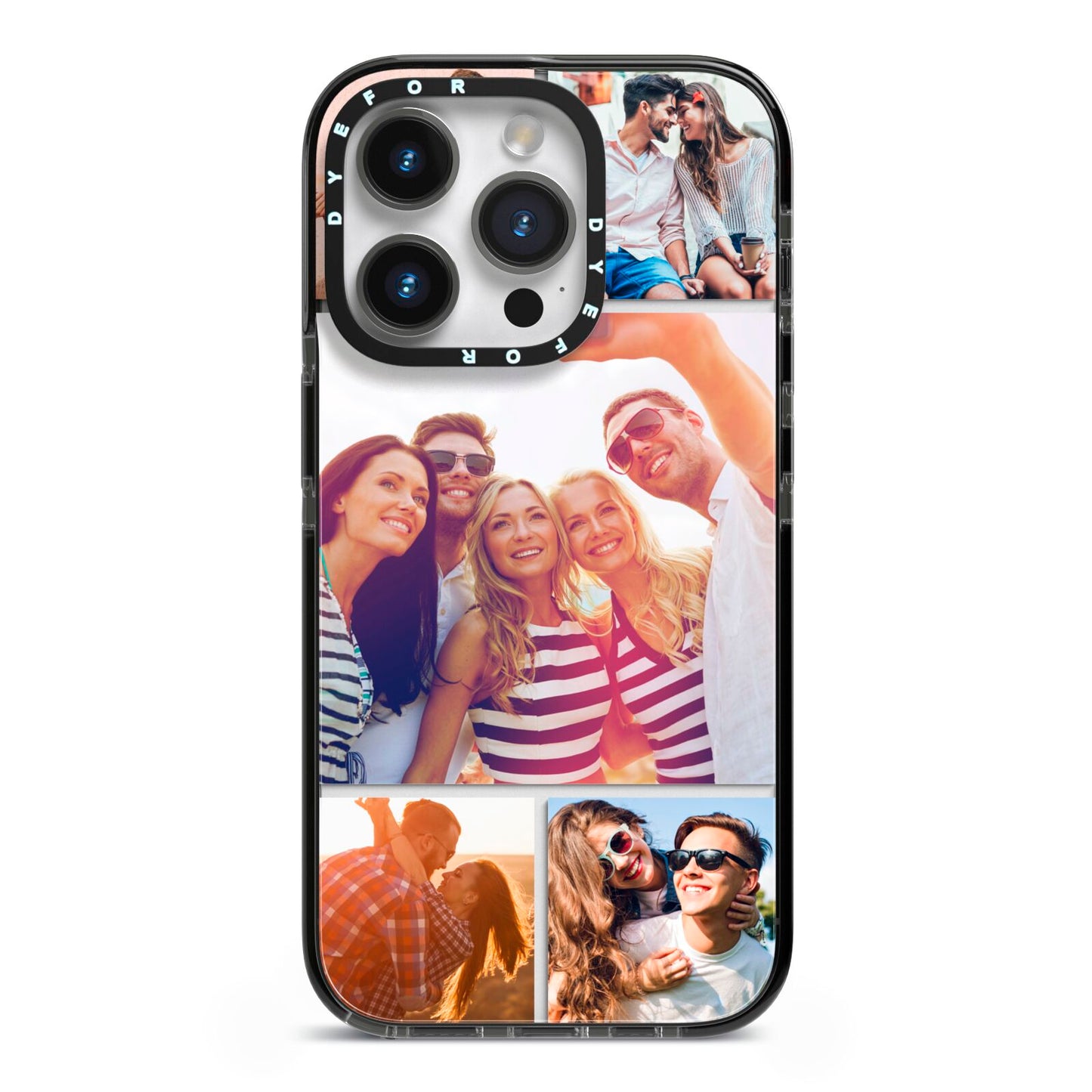 Tile Photo Collage Upload iPhone 14 Pro Black Impact Case on Silver phone