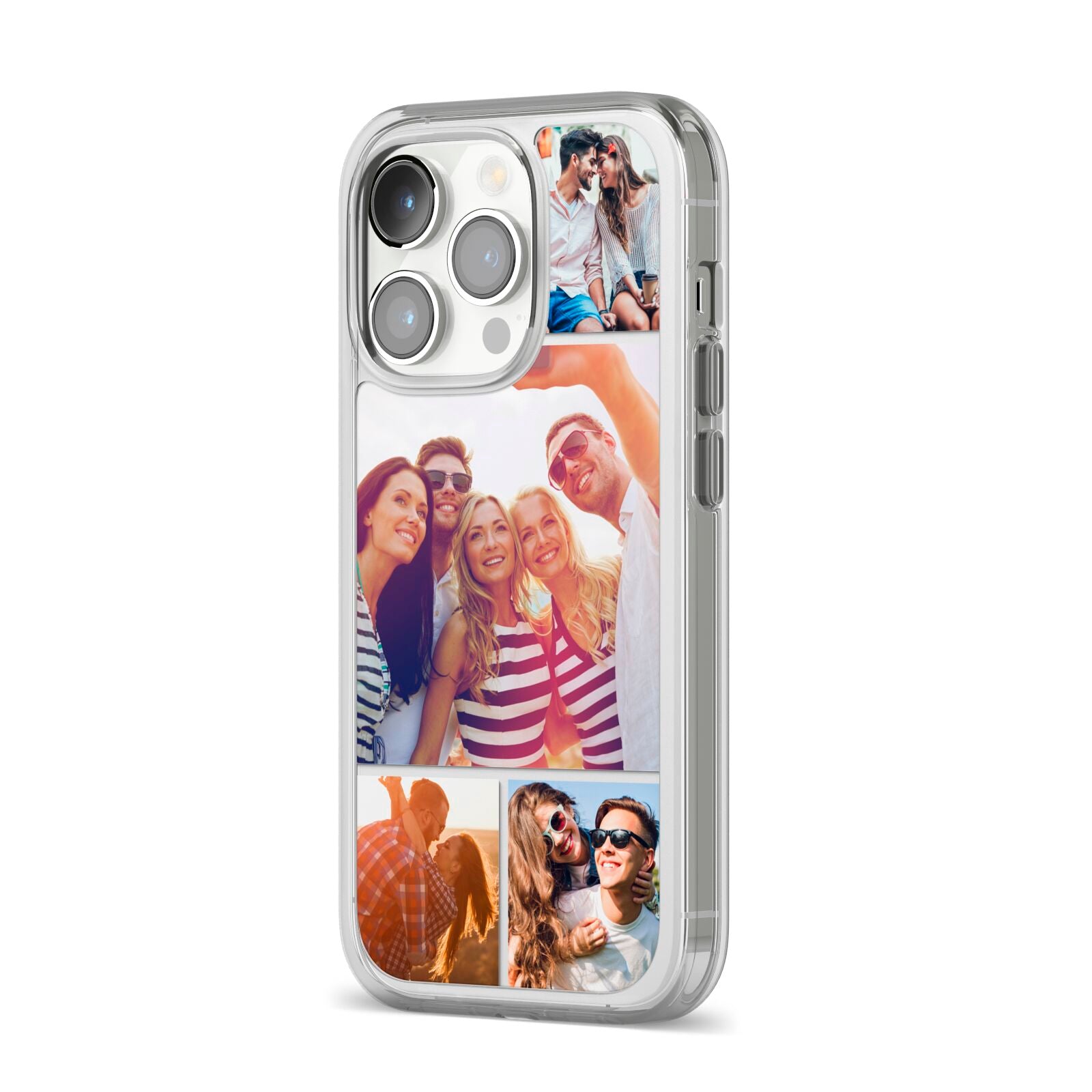 Tile Photo Collage Upload iPhone 14 Pro Clear Tough Case Silver Angled Image