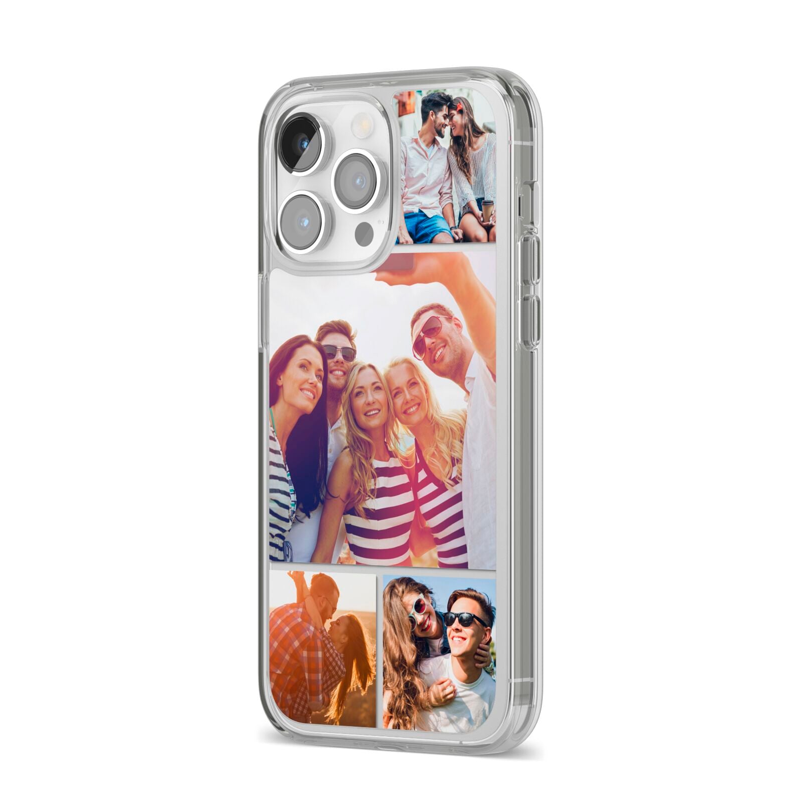 Tile Photo Collage Upload iPhone 14 Pro Max Clear Tough Case Silver Angled Image