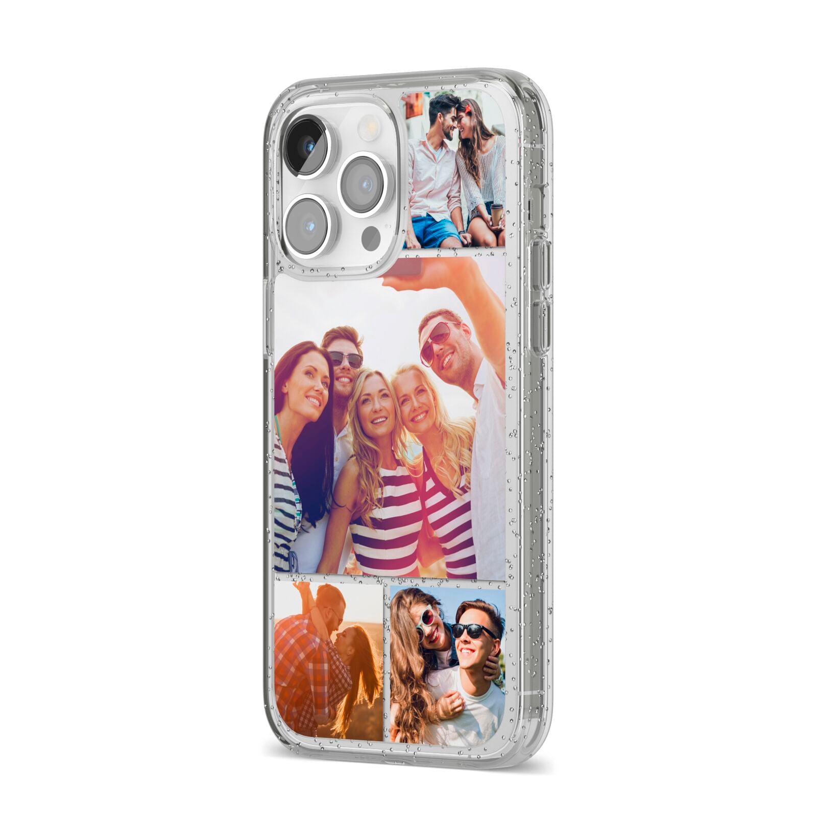 Tile Photo Collage Upload iPhone 14 Pro Max Glitter Tough Case Silver Angled Image