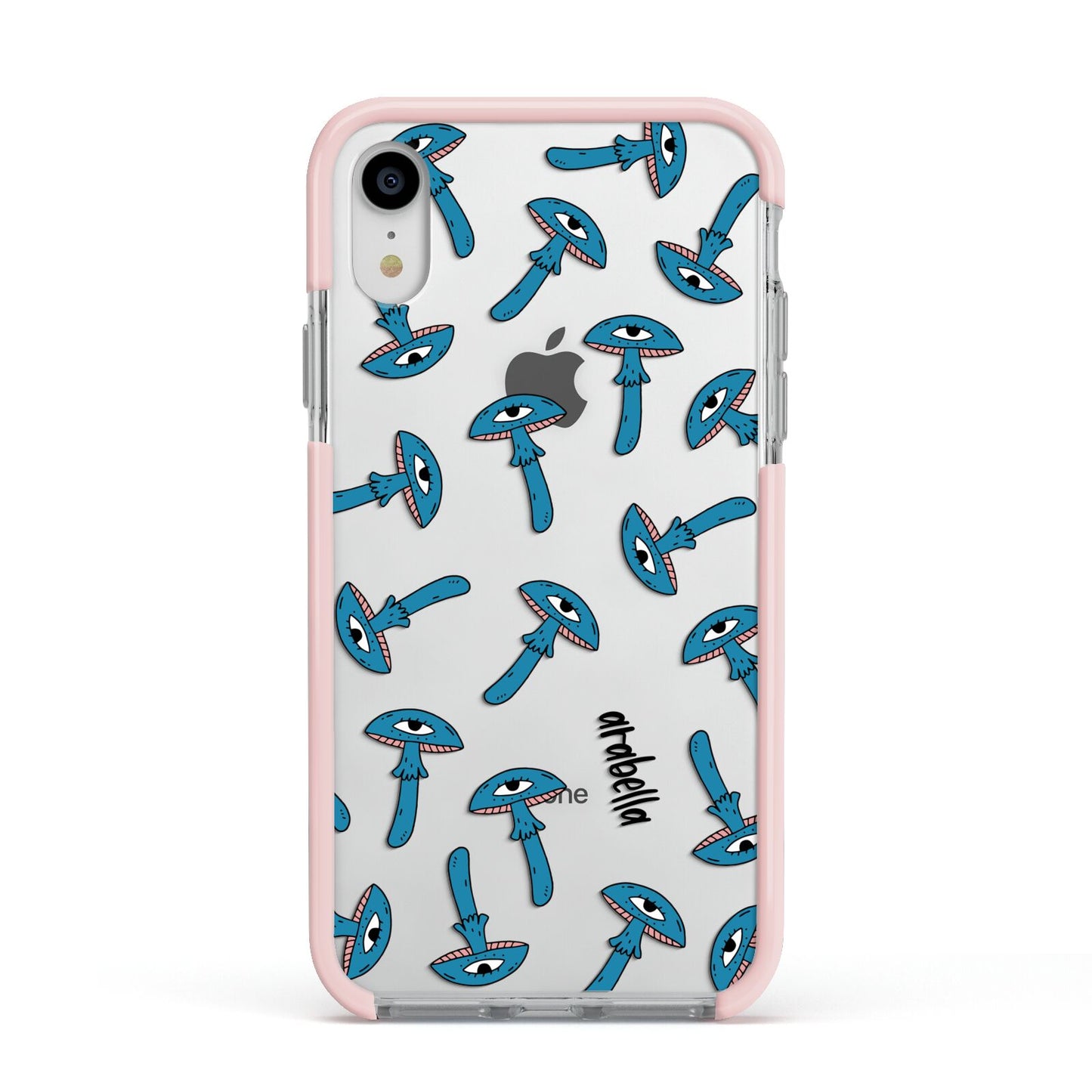 Toadstool Halloween Personalised Apple iPhone XR Impact Case Pink Edge on Silver Phone