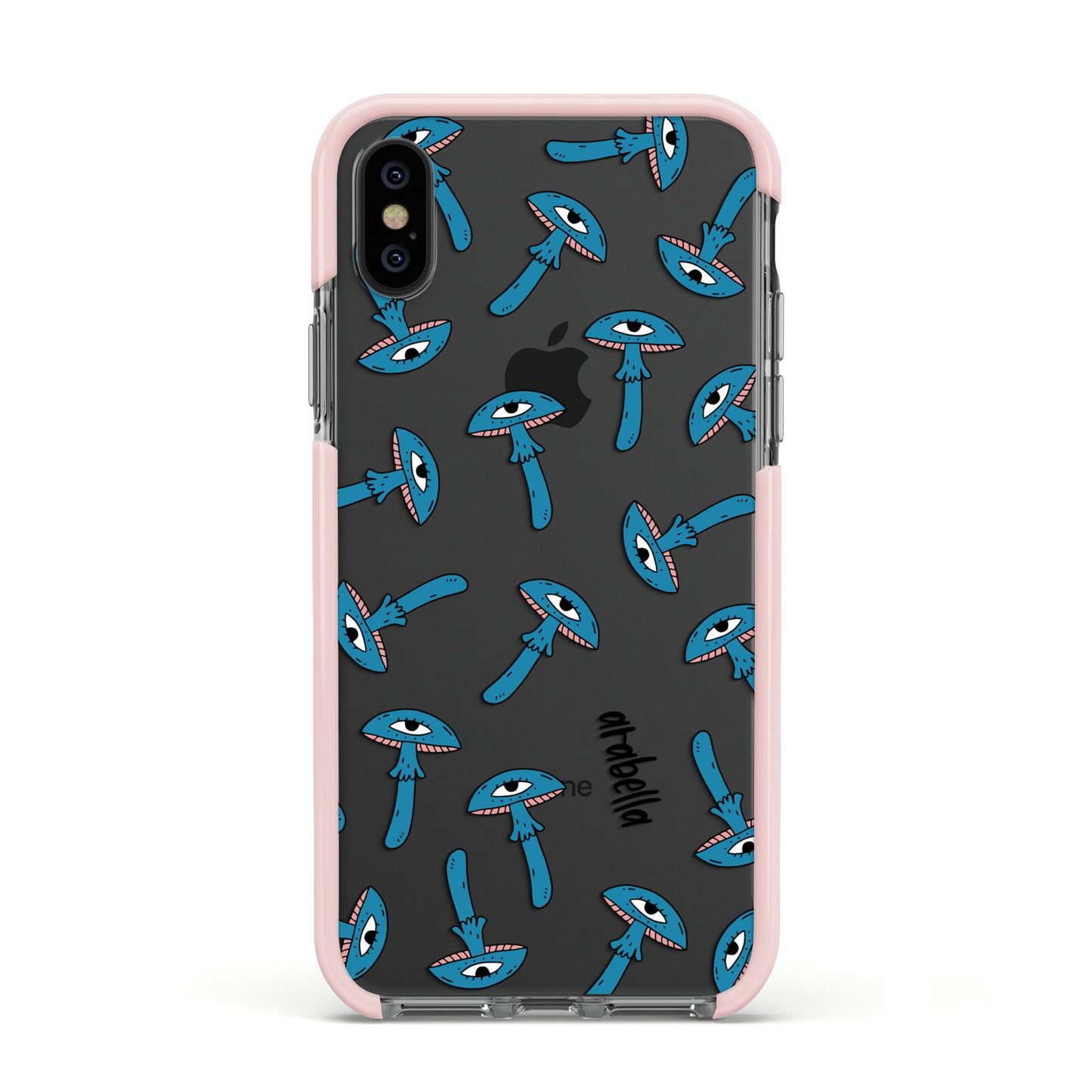Toadstool Halloween Personalised Apple iPhone Xs Impact Case Pink Edge on Black Phone
