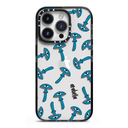 Toadstool Halloween Personalised iPhone 14 Pro Black Impact Case on Silver phone