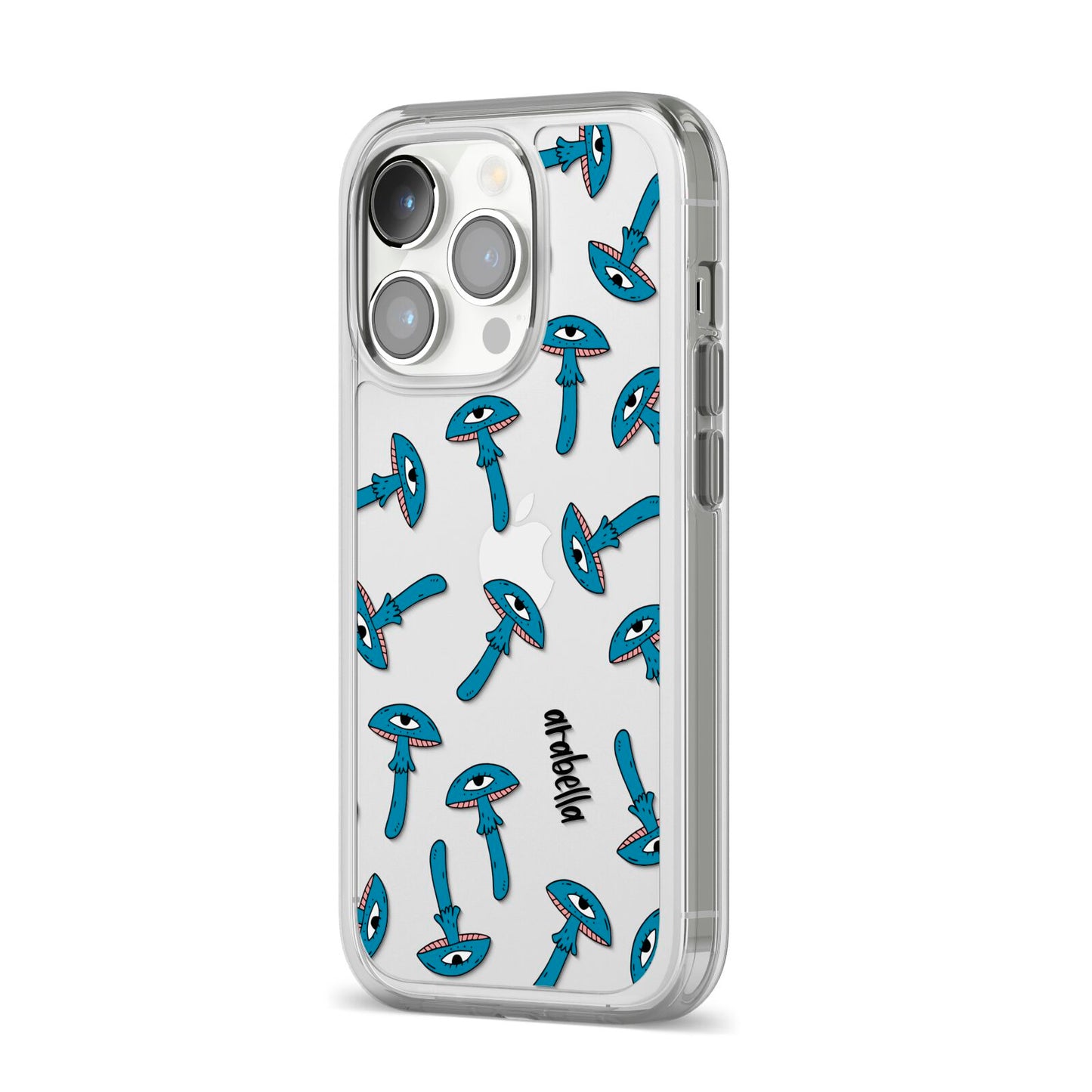 Toadstool Halloween Personalised iPhone 14 Pro Clear Tough Case Silver Angled Image