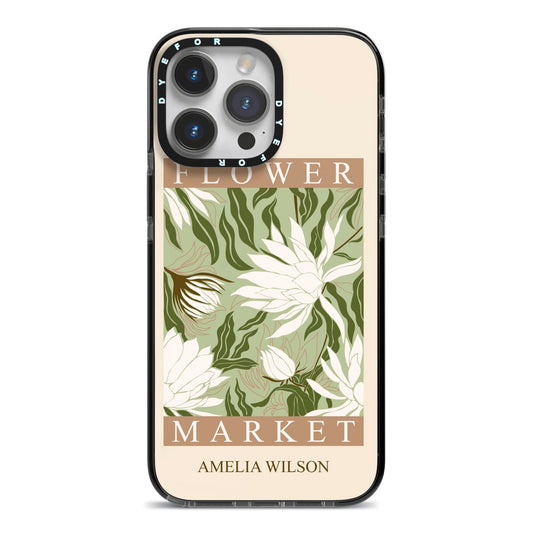 Tokyo Flower Market iPhone 14 Pro Max Black Impact Case on Silver phone