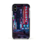 Tokyo Neon City Apple iPhone Xs Impact Case Black Edge on Silver Phone