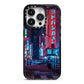 Tokyo Neon City iPhone 14 Pro Black Impact Case on Silver phone