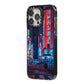 Tokyo Neon City iPhone 14 Pro Max Black Impact Case Side Angle on Silver phone