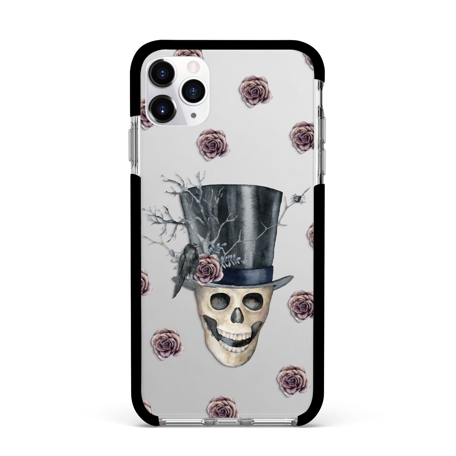 Top Hat Skull Apple iPhone 11 Pro Max in Silver with Black Impact Case