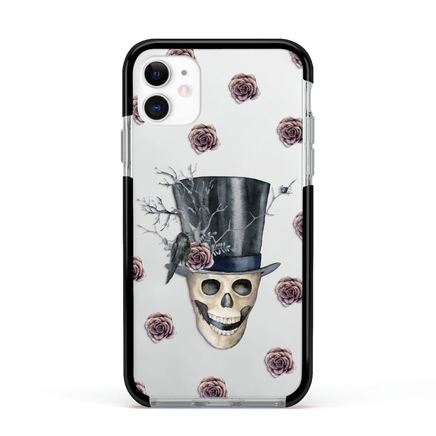 Top Hat Skull Apple iPhone 11 in White with Black Impact Case