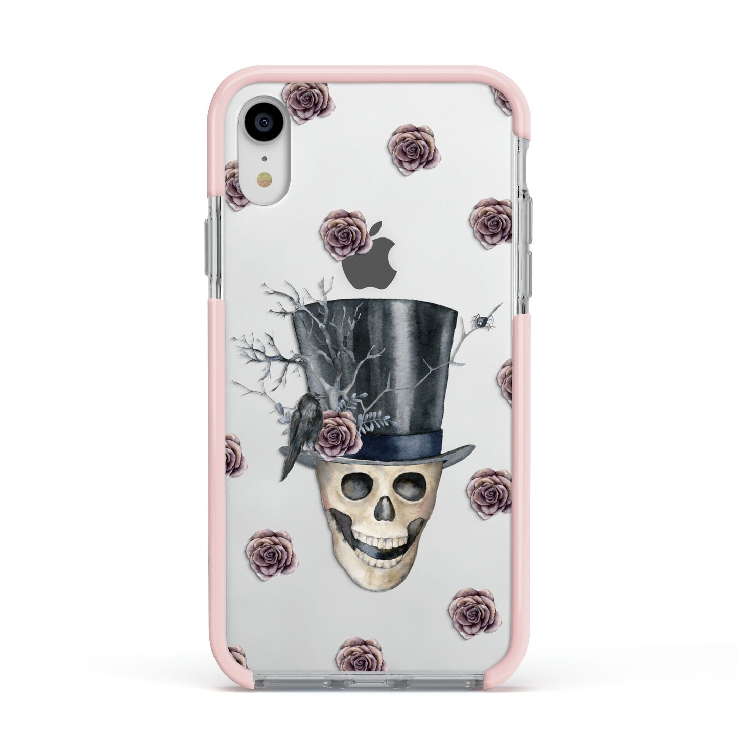Top Hat Skull Apple iPhone XR Impact Case Pink Edge on Silver Phone
