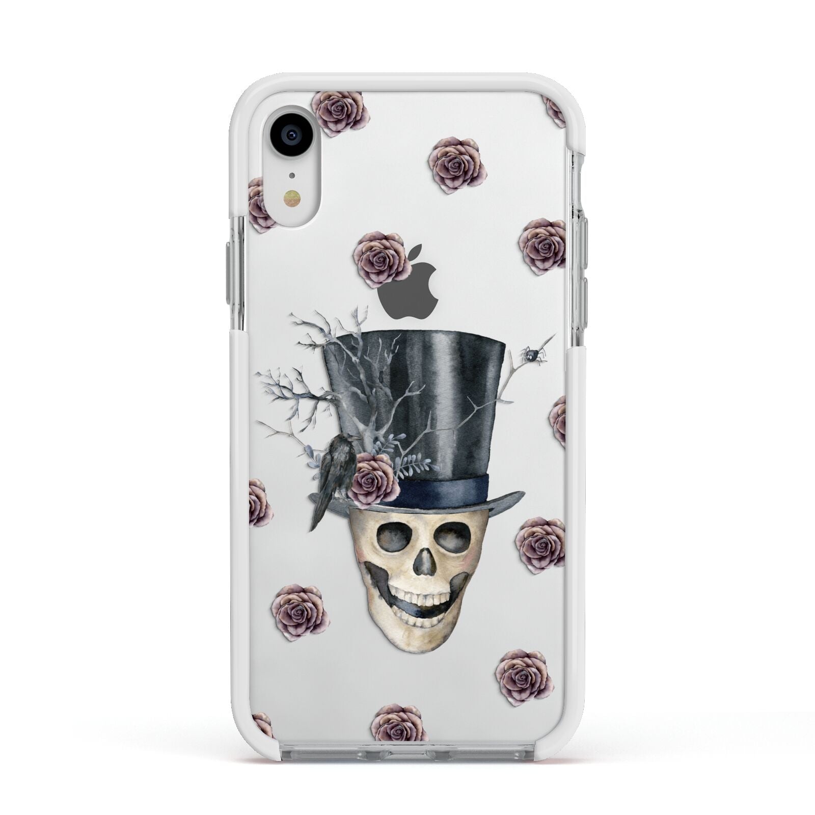 Top Hat Skull Apple iPhone XR Impact Case White Edge on Silver Phone